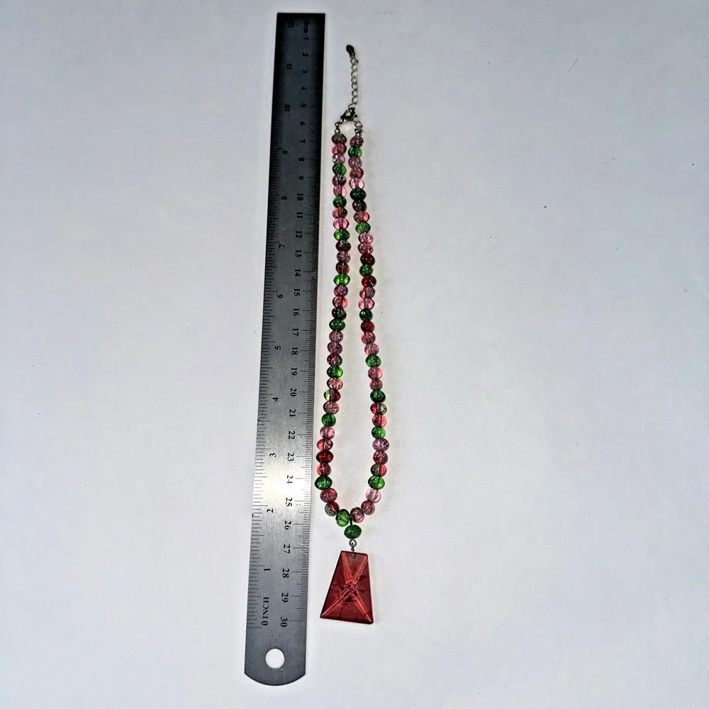 Monet Necklace Women OS Red Green Pink Excellent Beaded Statement Pendant